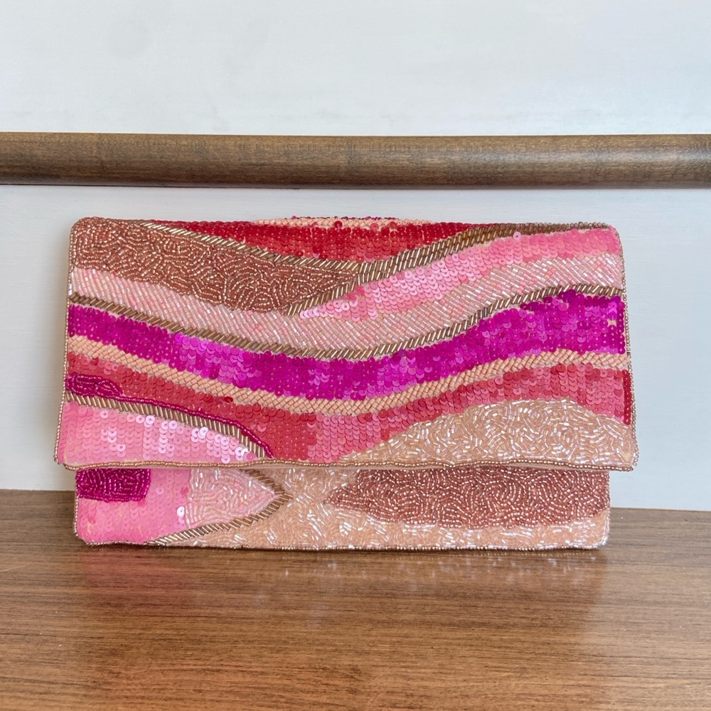Vibrant Pink and Gold Sequin Clutch